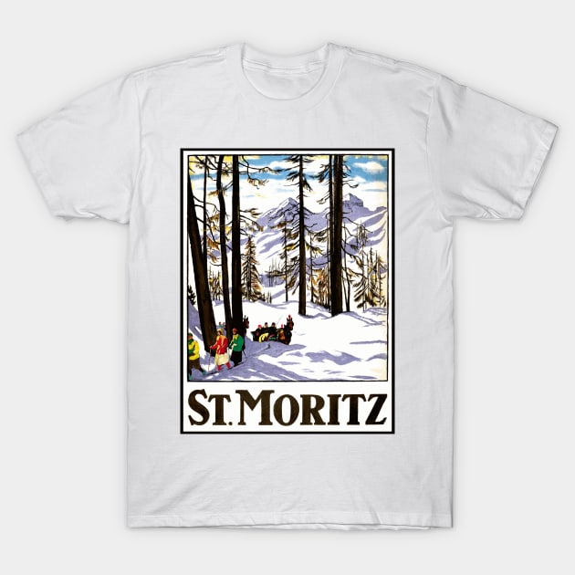 St. Moritz, Switzerland - Vintage Travel Poster Design T-Shirt by Naves